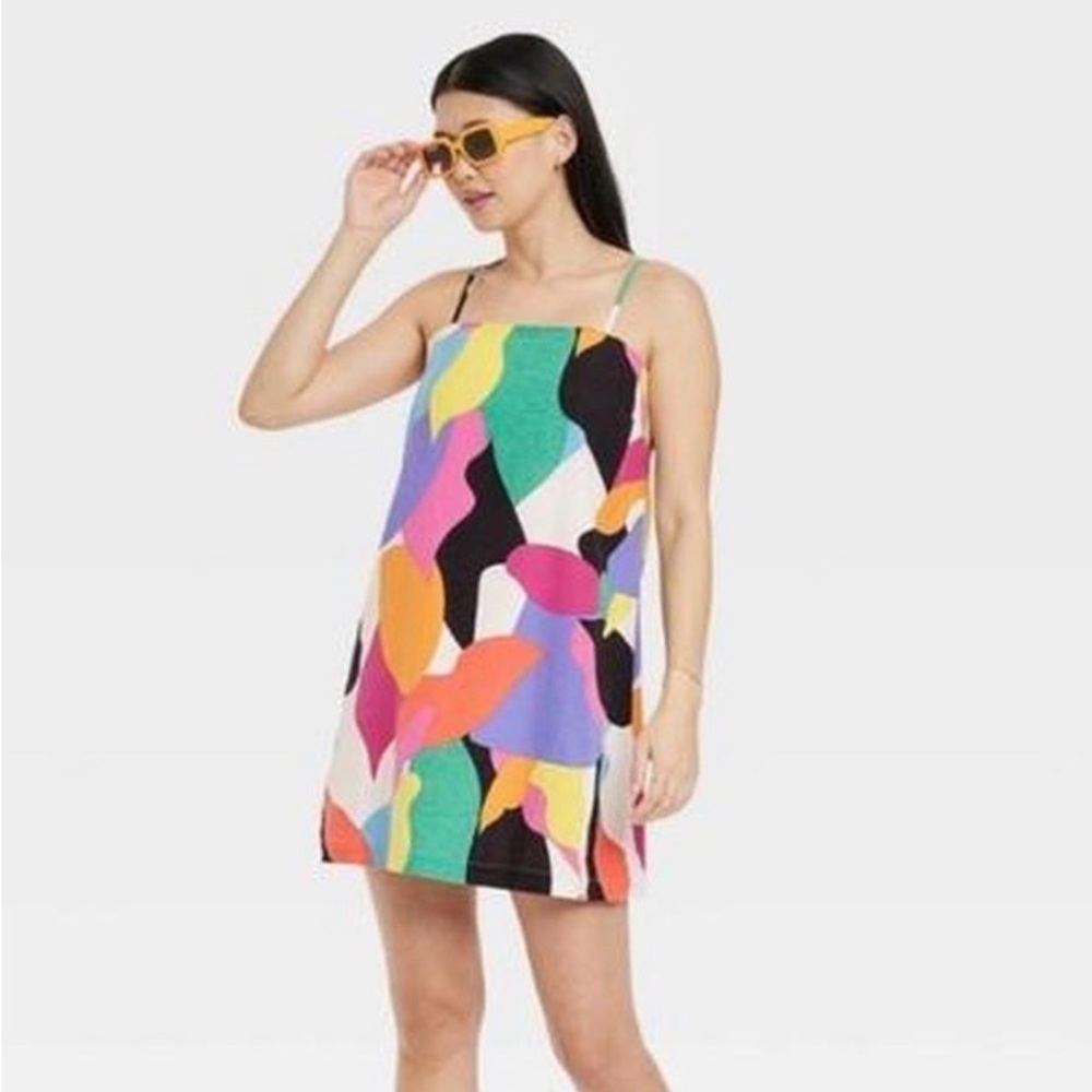 Colorful Abstract Women's Linen Blend Dress